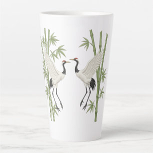 Caneca De Café Latte Guindastes Japoneses de Coroa Vermelha Embroidered