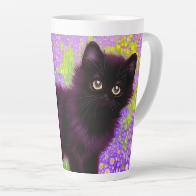 Caneca De Café Latte Gustav Klimt Black Kitten (Ângulo direito)