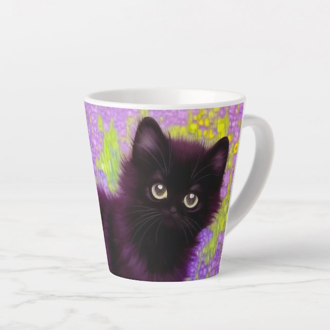 Caneca De Café Latte Gustav Klimt Black Kitten (Ângulo direito)