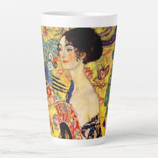 Caneca De Café Latte Gustav Klimt Lady com ventilador (Frente)