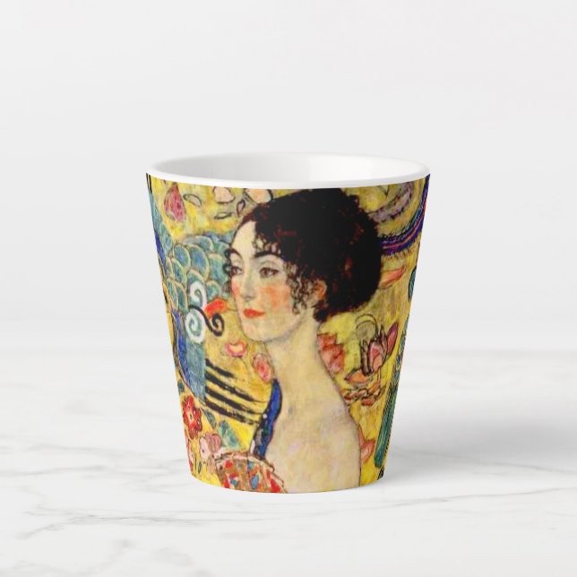 Caneca De Café Latte Gustav Klimt Lady com ventilador (Frente)