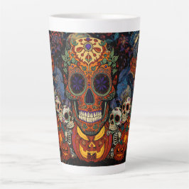 Caneca De Café Latte Halloween, Abóboras de Açúcar Caveira Fiesta, Cala
