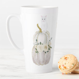 Caneca De Café Latte Halloween Cat e Pumpkin