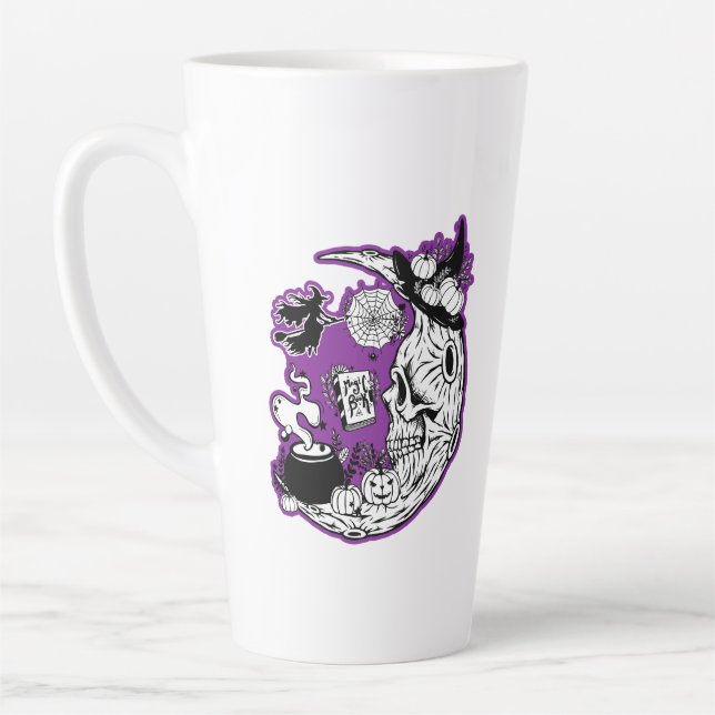 Caneca De Café Latte Halloween Crescent Moon Witold Skull (Esquerda)