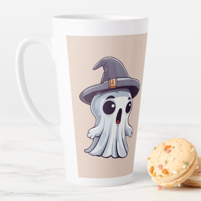 Caneca De Café Latte Halloween: Geist mit Hut -  (In Situ)
