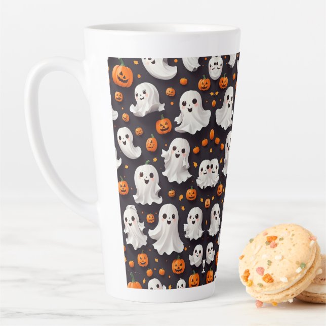 Caneca De Café Latte Halloween Ghost and Pumpkin Latte Mug (In Situ)