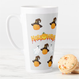 Caneca De Café Latte Halloween theme: Ghosts and pumpkin
