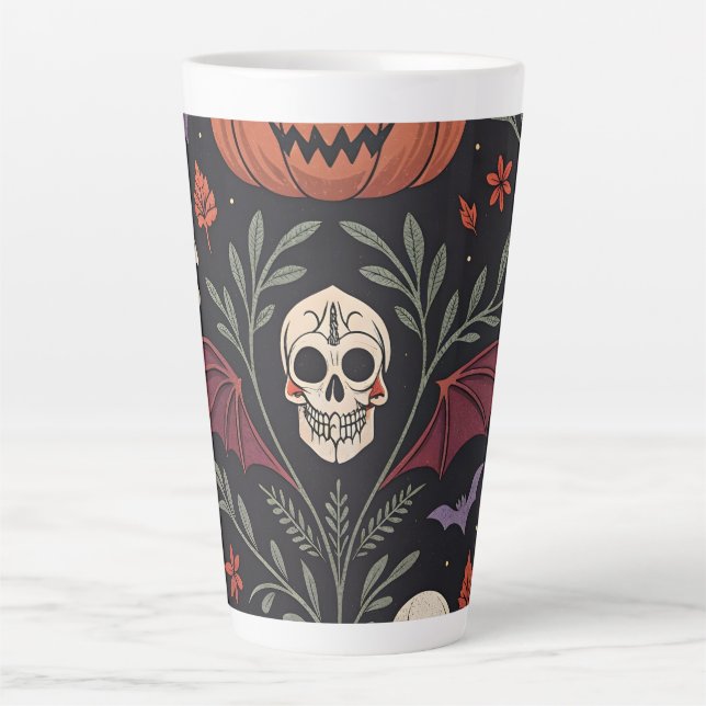 Caneca De Café Latte Halloween Vibes Pattern (Frente)