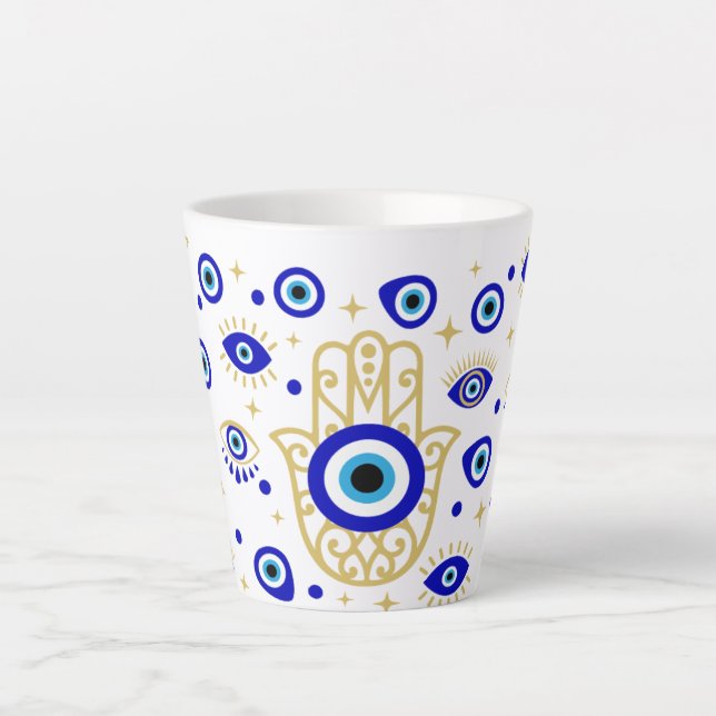Caneca De Café Latte Hamsa Mau Eye Latte Mug (Frente)