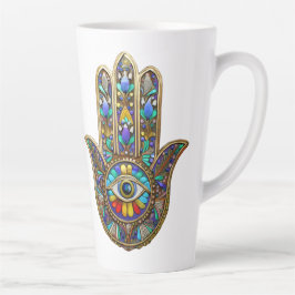 Caneca De Café Latte Hamsa Terceiro Olho Safira Pintado Colorido a Ouro
