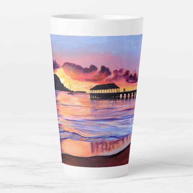 Caneca De Café Latte Hanalei Pier Sunset Kauai Beach Latte Mug (Frente)