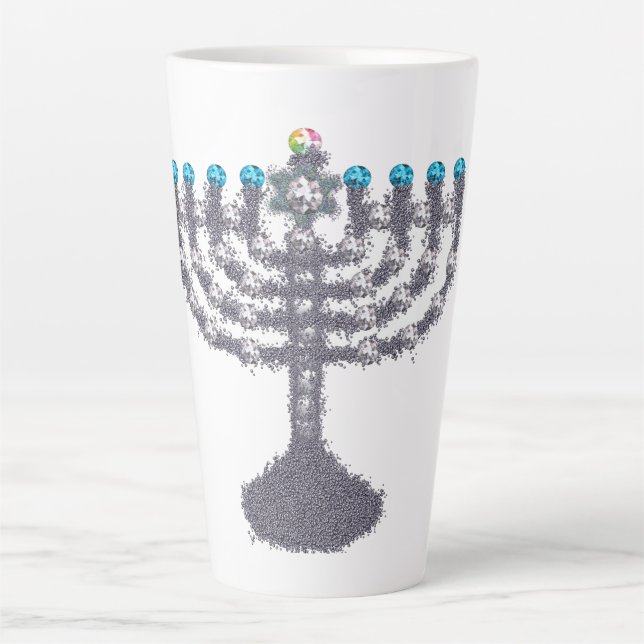 Caneca De Café Latte Hanukkah glam menorah hanukkiah (Frente)