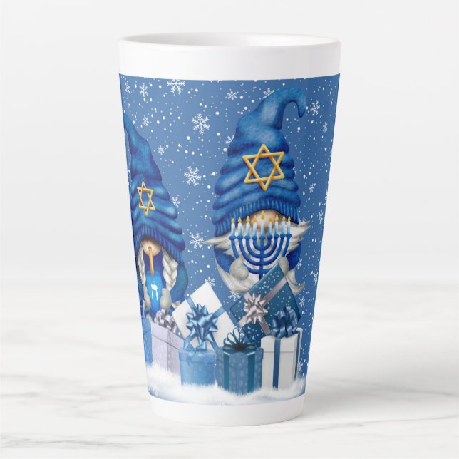 Caneca De Café Latte Hanukkah Gnomos Latte Mug (Frente)