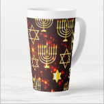Caneca De Café Latte Hanukkah Menorah Vermelho e Dourado<br><div class="desc">*Personalize com seu texto.</div>