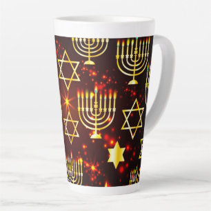 Caneca De Café Latte Hanukkah Menorah Vermelho e Dourado
