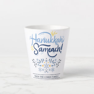 Caneca De Café Latte Hanukkah Sameach   Família Simples Elegante de Cha