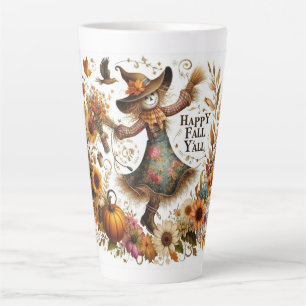 Caneca De Café Latte Happy Fall Ya Scarecrow e Autumn Foliage