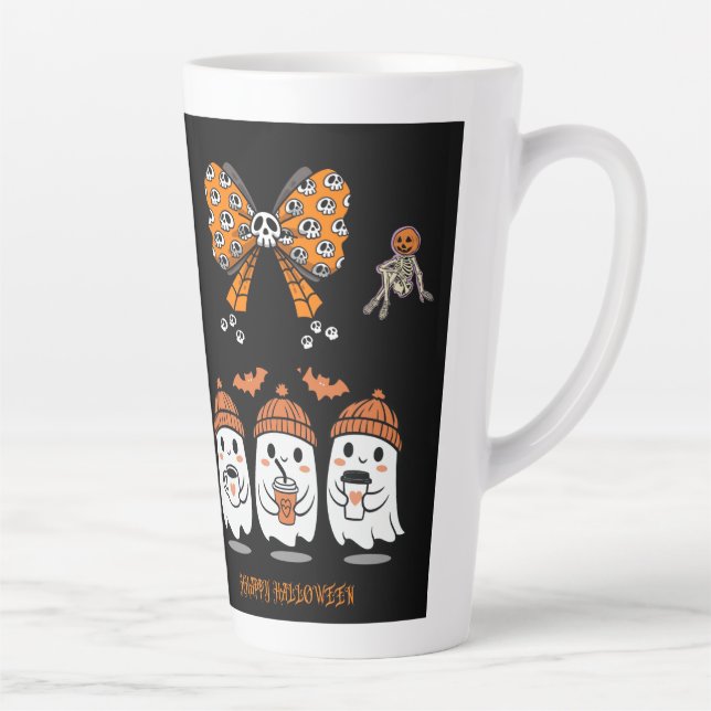 Caneca De Café Latte Happy Halloween – fantômes café mignons (Direita)
