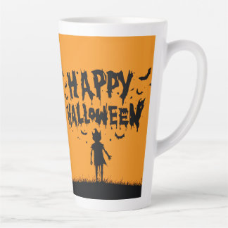 Caneca De Café Latte Happy Halloween:Mug with Mysterious Silhouette