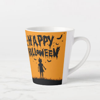 Caneca De Café Latte Happy Halloween:Mug with Mysterious Silhouette