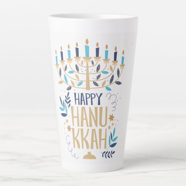Caneca De Café Latte Happy Hanukkah (Frente)