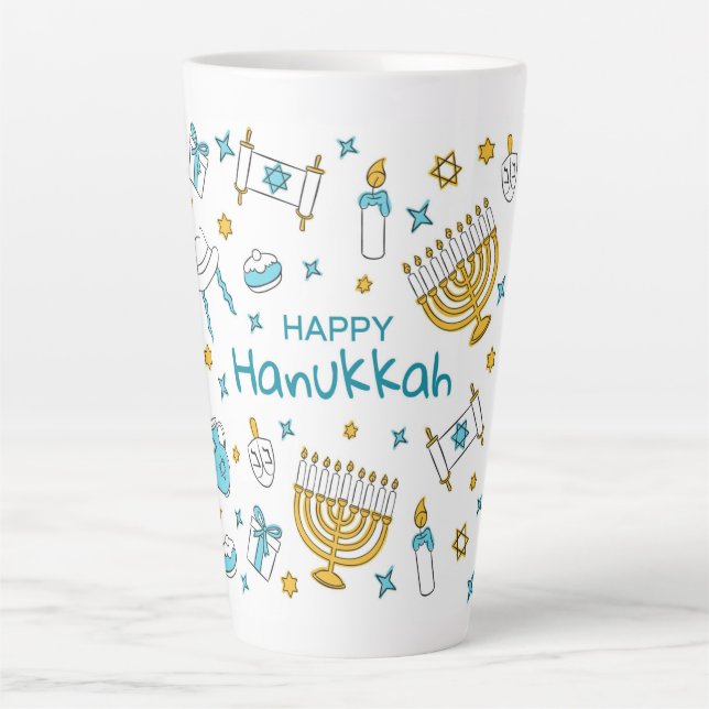 Caneca De Café Latte Happy Hanukkah (Frente)