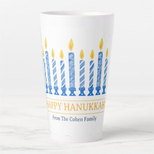 Caneca De Café Latte Happy Hanukkah   Saudação Simples da Vela Elegante