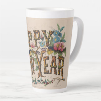 Caneca De Café Latte Happy New Year, Vintage Currier & Ives Print
