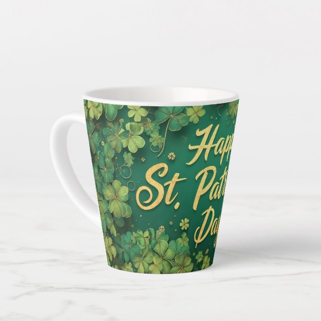 Caneca De Café Latte Happy St. Patrick’s Day Clover Design (Ângulo esquerdo)