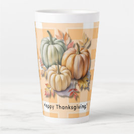 Caneca De Café Latte Happy Thanksgiving Pumpkins & Autumn Leaves