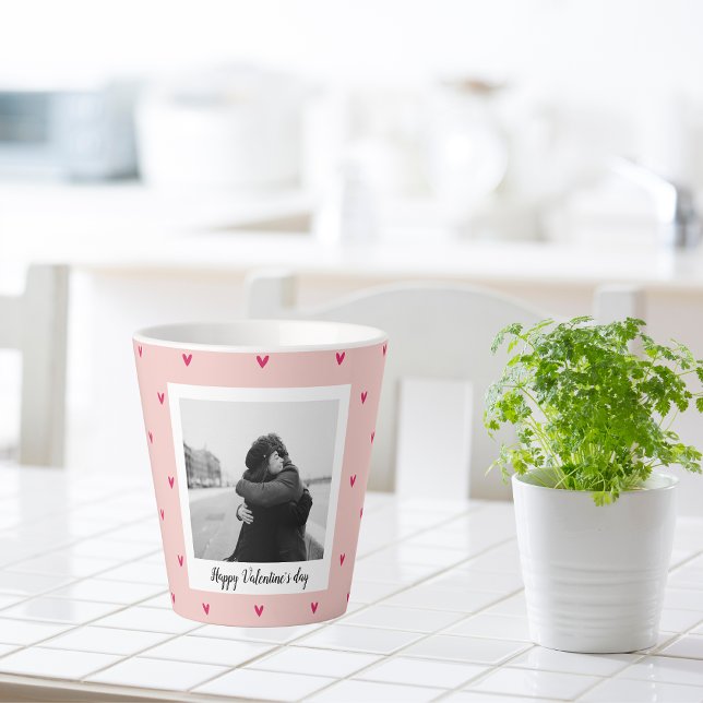 Caneca De Café Latte Happy Valentine's Day | Pink & Red Heart | Gift (Criador carregado)