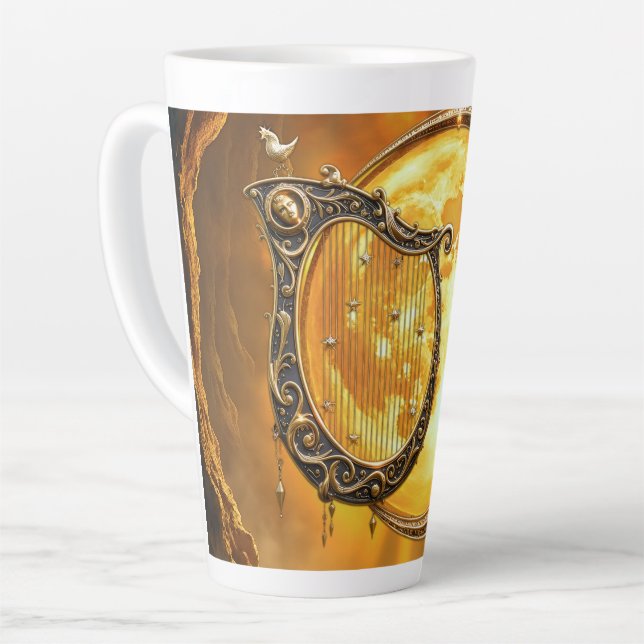 Caneca De Café Latte Harpa Celestial da Lua Dourada (Ângulo esquerdo)
