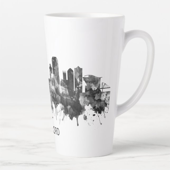 Caneca De Café Latte Hartford Connecticut Skyline BW (Direita)