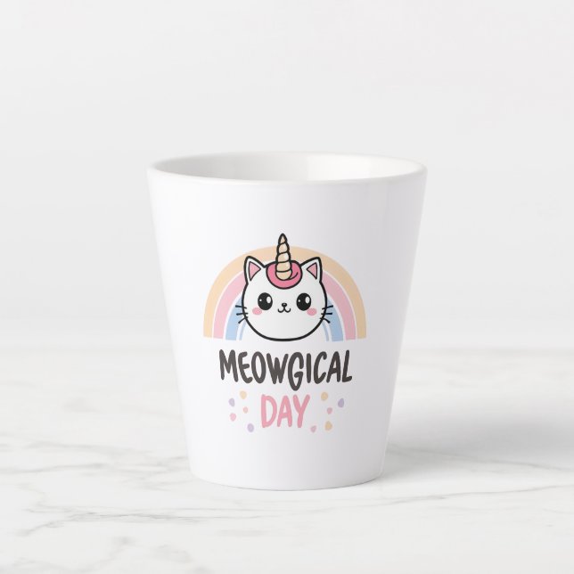 Caneca De Café Latte Have a "Meowgical Day" Cat Unicorn (Frente)