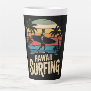 Caneca De Café Latte hawaii surf retrô - surfista de praia vintage pôr