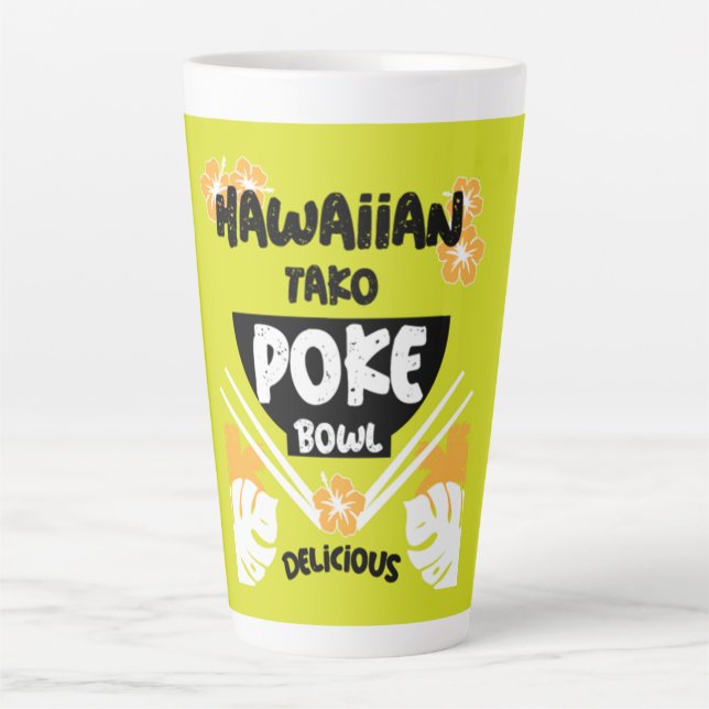 Caneca De Café Latte Hawaiian Poke Bowl Foodies (Frente)