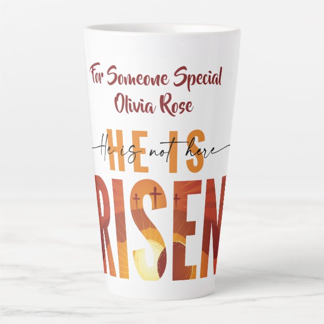 Caneca De Café Latte He Is Risen Personalised Image & Text Latte Mug (Frente)