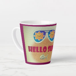 Caneca De Café Latte Hello Summer Beach Sticker - Peixe giro