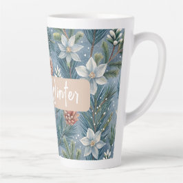Caneca De Café Latte Hello Winter Pines & Flowers