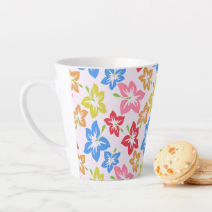 Caneca De Café Latte Hibisco Colorido, Padrão De Flores
