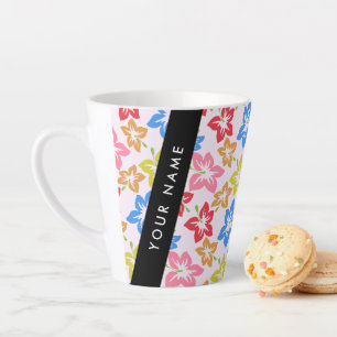 Caneca De Café Latte Hibisco Colorido, Padrão de Flores, Seu Nome