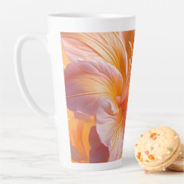 Caneca De Café Latte Hibisco Floral Pêssego Vibrante