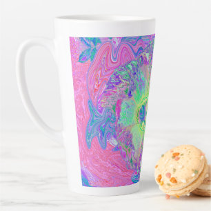 Caneca De Café Latte Hibisco Roxo e Verde Lima Psicodélico Trippy