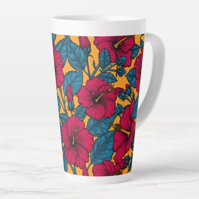 Caneca De Café Latte hibisco vermelho na caneta laranja latina (Ângulo direito)