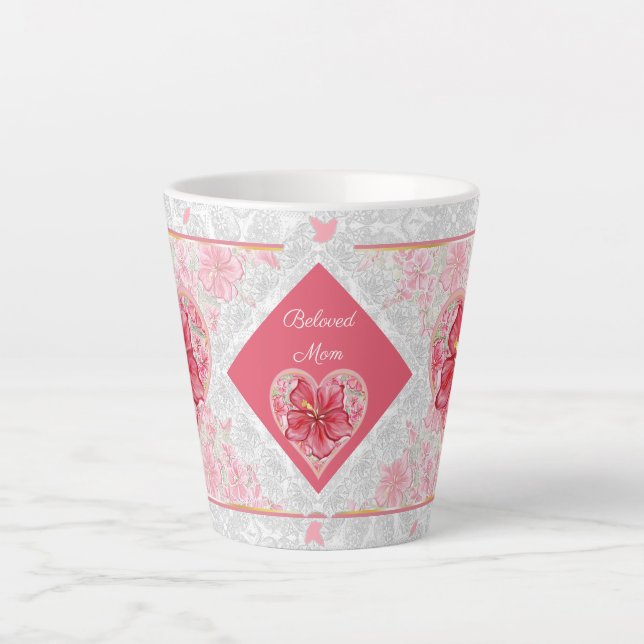 Caneca De Café Latte Hibiscus e rendas RED (Frente)