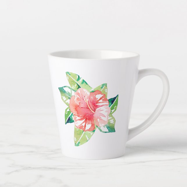 Caneca De Café Latte Hibiscus Tropical Floral Elegante (Direita)