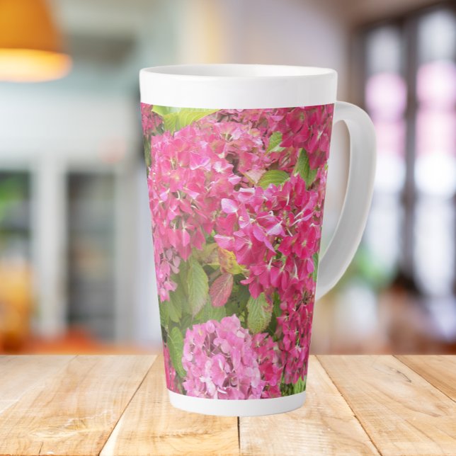 Caneca De Café Latte Hidrangea Blooms Rosa Floral (In Situ)