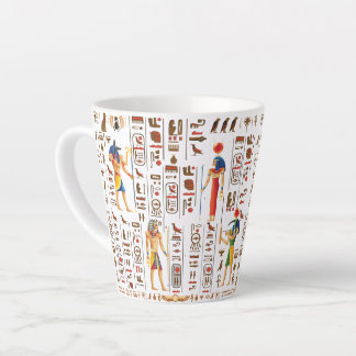 Caneca De Café Latte Hieróglifos e deidades Dourados egípcios em preto