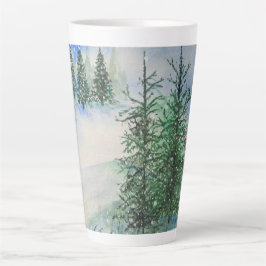 Caneca De Café Latte Hillside Evergreens e Neve
