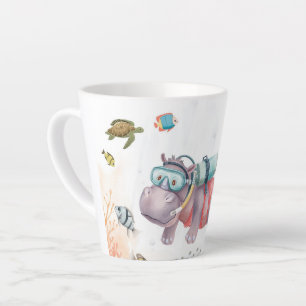 Caneca De Café Latte Hipopótamo mergulhador de escafandro em Biquíni